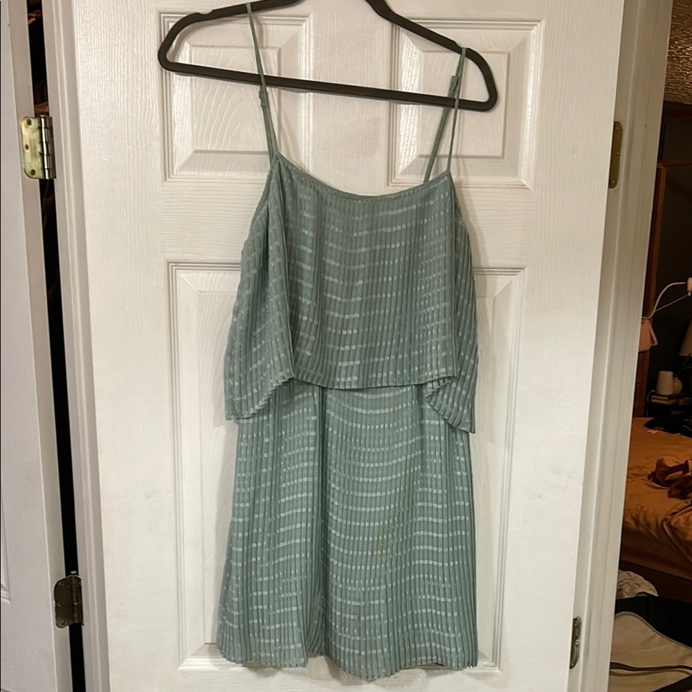 Elegant Green Pleated Swiss Dot Dress
